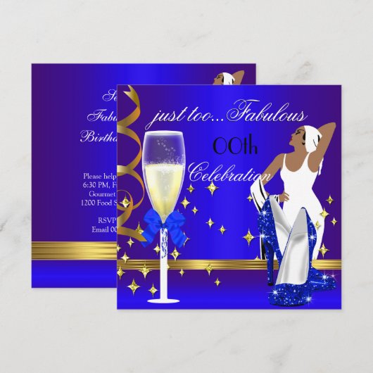 Deco Lady Royal Blue Gold te verbluffend Birthday Kaart (Voorkant / Achterkant)