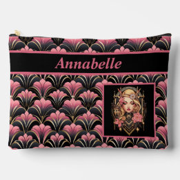 Deco Lady zwart en roze met bloemen Etui