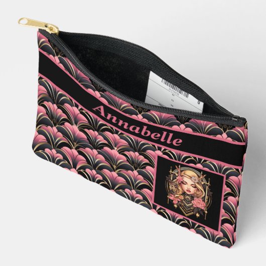 Deco Lady zwart en roze met bloemen Etui (Open)