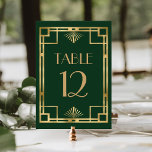 Deco Lijst Green Wedding 1920 Kaart<br><div class="desc">Deze elegante -geïnspireerde trouwtafel nummerkaart heeft een gouden faux folie geometrische deco rand op een donkergroene achtergrond. Het woord "table" verschijnt in een decoratief goudkleurig lettertype uit de jaren twintig. (Bewerk het tabelnummer voor elke afzonderlijke kaart.)</div>