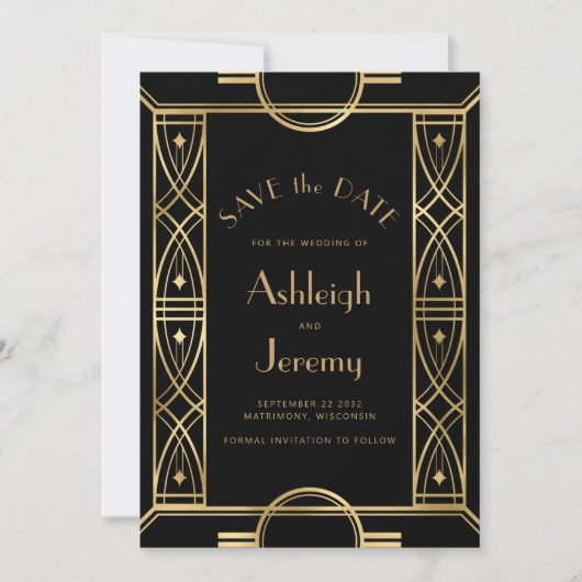  Deco Lijst Zwart Goud Fotobruiloft Save The Date (Voorkant)