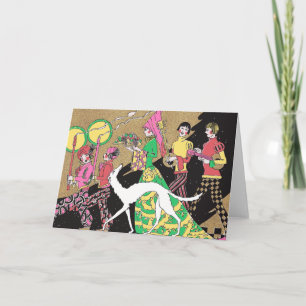 Deco Medieval Lady met Retainers en Borzoi Feestdagen Kaart