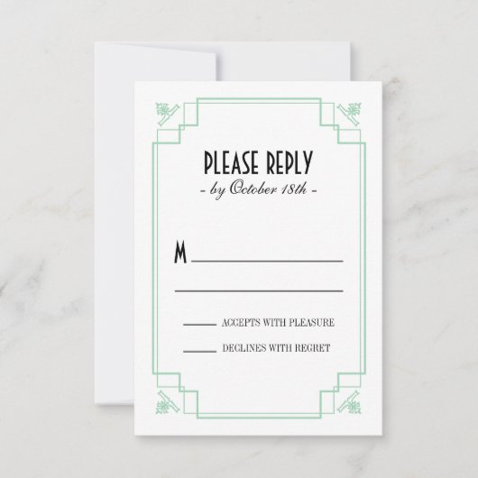 Deco Mint & Black-respons RSVP Kaartje (Voorkant)