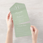 Deco Modern Monogram Sage Green Dinner All In One Uitnodiging (Afscheurbaar)