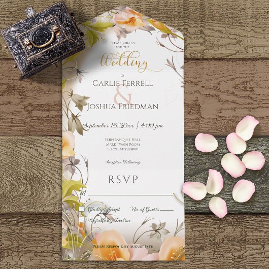 Deco Modern Perzikenwit Geen diner All In One Uitnodiging