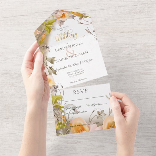 Deco Modern Perzikenwit Geen diner All In One Uitnodiging (Afscheurbaar)