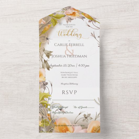 Deco Modern Perzikenwit Geen diner All In One Uitnodiging (Binnen)