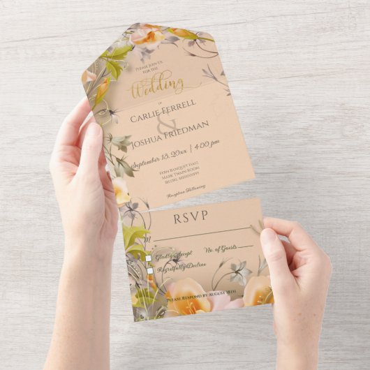 Deco Moderne Perzische Perzische Perzikkleurige Di All In One Uitnodiging (Afscheurbaar)