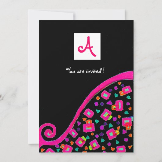 DECO MONOGRAAM, zwart, roze paars wit Kaart (Voorkant)