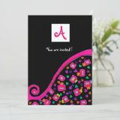 DECO MONOGRAAM, zwart, roze paars wit Kaart (Staand voorkant)
