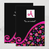 DECO MONOGRAAM, zwart, roze paars wit Kaart (Voorkant / Achterkant)