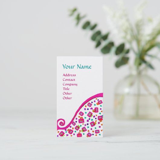 DECO MONOGRAM Abstract Roze Fuchsia White Visitekaartje (Staand voorkant)