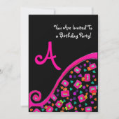 DECO MONOGRAM BIRTHDAY PARTY, fuchsia black gold Kaart (Voorkant)