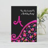 DECO MONOGRAM BIRTHDAY PARTY, fuchsia black gold Kaart (Staand voorkant)