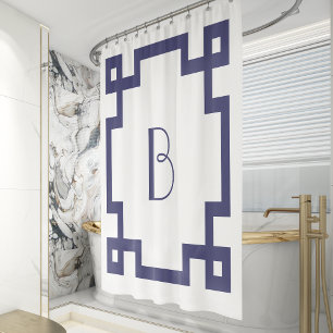 Deco Monogram Eerste Letter Marineblauwe Griekse S Douchegordijn