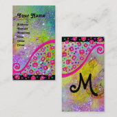 DECO MONOGRAM Geel Roze Fuchsia Violet Sparkles Visitekaartje (Voorkant / Achterkant)