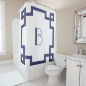 Deco Monogram Initiaal marineblauw Griekse hoofdgr Douchegordijn (In situ)
