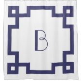 Deco Monogram Initiaal marineblauw Griekse hoofdgr Douchegordijn (Voorkant)
