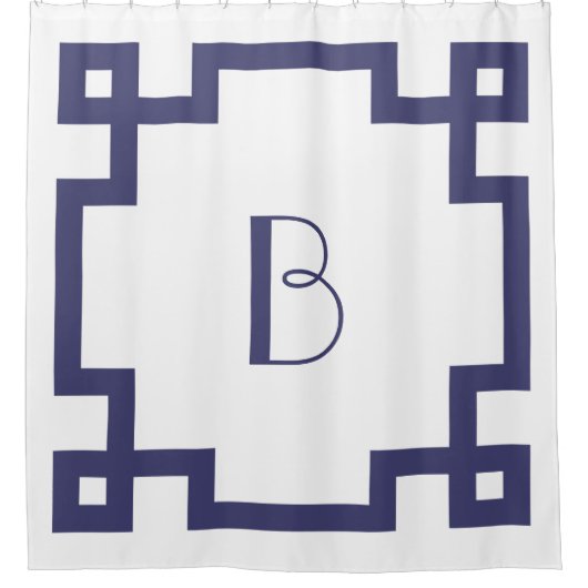 Deco Monogram Initiaal marineblauw Griekse hoofdgr Douchegordijn (Voorkant)