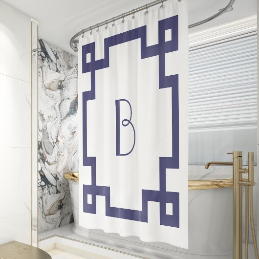 Deco Monogram Initiaal marineblauw Griekse hoofdgr Douchegordijn