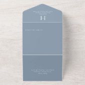 Deco Monogram Modern Dusty Blue QR Code All In One Uitnodiging (Buitenkant)