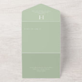 Deco Monogram Modern Sage Green QR Code All In One Uitnodiging (Buitenkant)