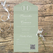 Deco Monogram Modern Sage Green QR Code All In One Uitnodiging