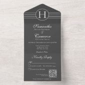 Deco Monogram Moderne Koolsteenkolen QR-code All In One Uitnodiging (Binnen)