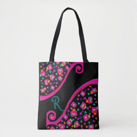DECO Monogram roze Blauw Groen vierkant zwart Tote Bag (Voorkant)