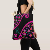 DECO Monogram roze Blauw Groen vierkant zwart Tote Bag (Dichtbij)