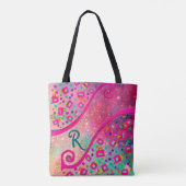 DECo MONogram Roze Fuchsia Blue Green Stippen Squa Tote Bag (Achterkant)