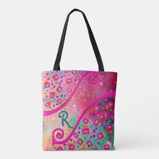 DECo MONogram Roze Fuchsia Blue Green Stippen Squa Tote Bag (Achterkant)
