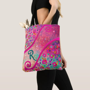 DECo MONogram Roze Fuchsia Blue Green Stippen Squa Tote Bag