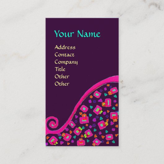 DECO MONOGRAM, Roze Fuchsia Paars Visitekaartje (Voorkant)