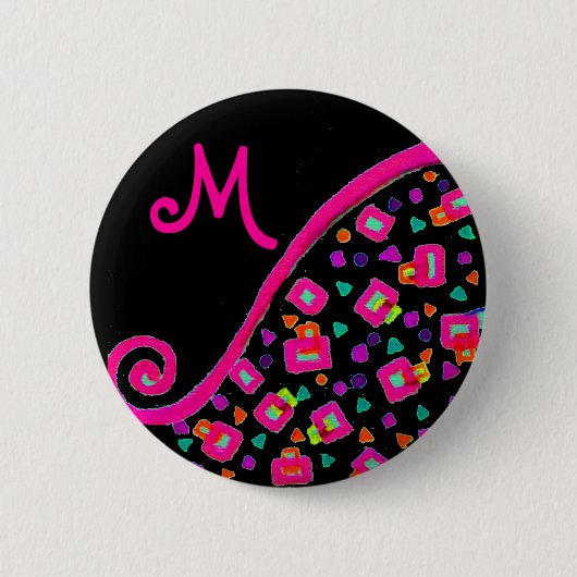 DECO MONOGRAM Roze Fuchsia Yellow White Black Ronde Button 5,7 Cm (Voorkant)