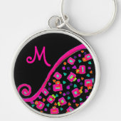 DECO MONOGRAM Roze Fuchsia Yellow White Black Sleutelhanger (Voorkant)