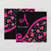 DECO MONOGRAM, Roze Violet Fuchsia Zwart Kaart (Voorkant / Achterkant)