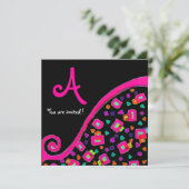 DECO MONOGRAM, Roze Violet Fuchsia Zwart Kaart (Staand voorkant)