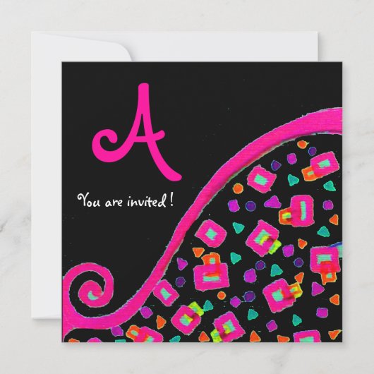 DECO MONOGRAM, Roze Violet Fuchsia Zwart Kaart (Voorkant)
