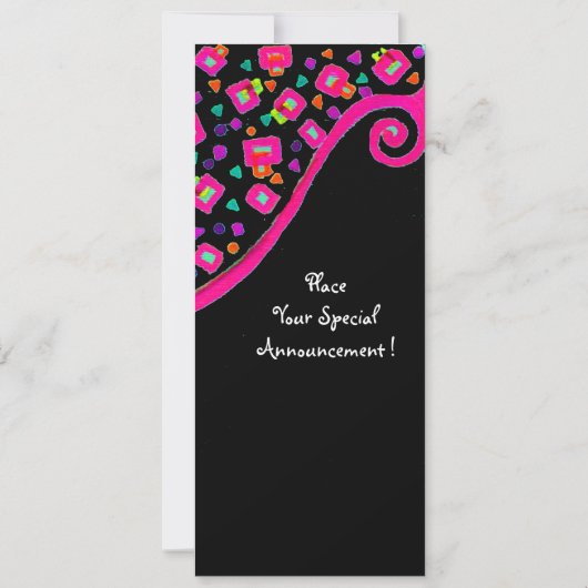 DECO MONOGRAM VERJAARDAGSFEEST, fuchsia zwart zilv Kaart (Achterkant)