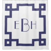 Deco Monogram Wit Navyblauw Griekse Sleutelrand Douchegordijn (Voorkant)