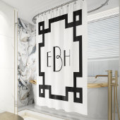 Deco Monogram witte zwarte Griekse hoofdgrens Douchegordijn