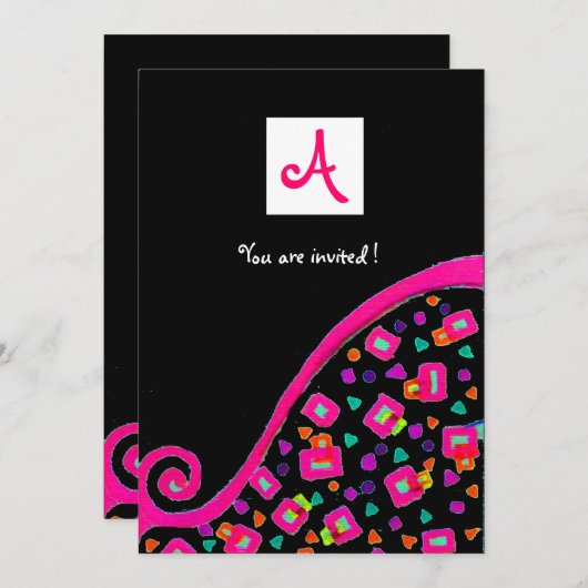 DECO MONOGRAM, zwart, roze paars wit Kaart (Voorkant / Achterkant)