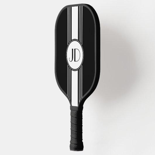Deco-monogram zwart-wit pickleball paddle (Links)