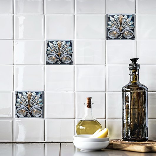 Deco Mooi Zwart Wit Iriserend Glas Goud Tegeltje