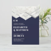 Deco Navy Silver Minimalist Typography Wedding (Staand voorkant)