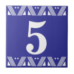 Deco Number Tile Tegeltje<br><div class="desc">Art Deco Number Tile - wit op blauw met de grens van een printer</div>