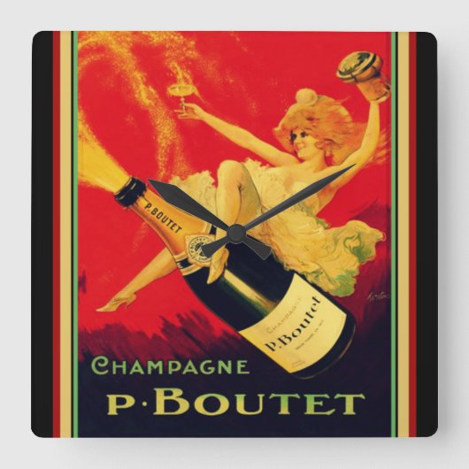  Deco "P. Boutet" Champagne Wall Clock Vierkante Klok (Voorkant)