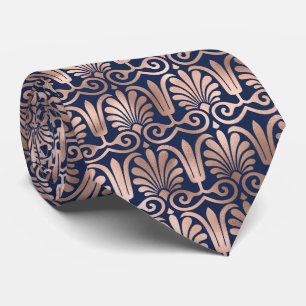 Deco Pattern Roos Goud Navy Blauw Stropdas