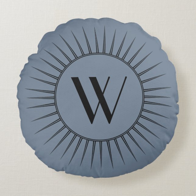 Deco Retro Monogram Round Pillow Rond Kussen (Voorkant)